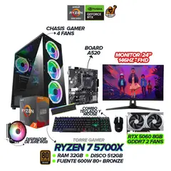 AMD - PC GAMER RYZEN 7 5700X / 5060 8GB / 32GB RAM / 512GB SSD / 600W / 4 FANS / MONITOR ASUS TUF 24"146hz