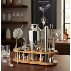 BARTENDING COLOMBIA - COCTELERA PREMIUM EN ACERO INOXIDABLE 23 PIEZAS PARA HOGAR