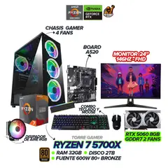AMD - PC GAMER RYZEN 7 5700X / 5060 8GB / 32GB RAM / 2TB SSD / 600W / 4 FANS / MONITOR ASUS TUF 24" 146hz