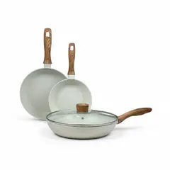 BERGNER - Set de Sartenes Vera San Ignacio 4 Piezas en Aluminio Forjado – Antiadherentes (18/22/26 cm + Tapa de Vidrio)