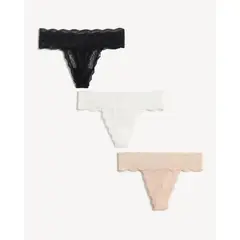 SEVEN SEVEN - Pack X3 Tangas Con Encaje Para Mujer Negro