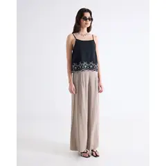 SEVEN SEVEN - Top Bordado Con Tiras Ajustables Para Mujer Negro