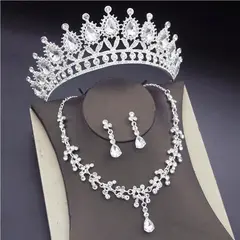 GENERICO - Set Corona Tiara Collar Y Aretes Cristal Mujer Quinceañeras