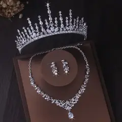 GENERICO - Set Corona Collar Y Aretes Cristal Tiara Mujer Quinceañeras