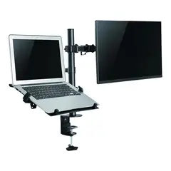 ERGONOMUS - Brazo 345 Soporte Doble Para Mesa 1 PC Portátil y 1 Monitor Color Negro