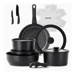 GENERICO - Juego ollas bateria cocina aluminino forjado granito apilable 17piezas