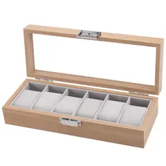 GENERICO - Caja Estuche reloj para organizar 6 relojes en madera laminada cafe