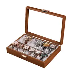 GENERICO - Caja Estuche reloj para organizar 12 relojes en madera laminada cafe