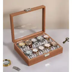 GENERICO - Caja Estuche reloj para organizar 10 relojes en madera laminada cafe