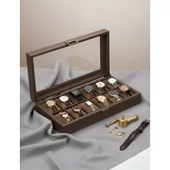 GENERICO - Caja Estuche reloj para organizar 12 relojes en madera laminada cafe oscuro