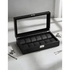 GENERICO - Caja Estuche reloj para organizar 12 relojes en cuero sintético texturizado
