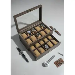 GENERICO - Caja Estuche reloj para organizar 20 relojes en madera laminada cafe oscura