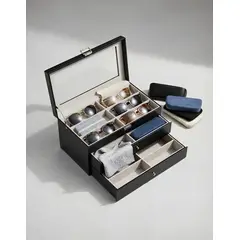 GENERICO - Caja Estuche reloj para organizar 18 gafas en cuero sintético