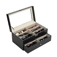 GENERICO - Caja Estuche reloj para organizar 12 gafas en cuero sintético