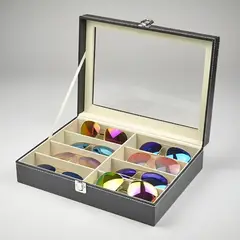 GENERICO - Caja Estuche reloj para organizar 8 gafas en cuero sintético