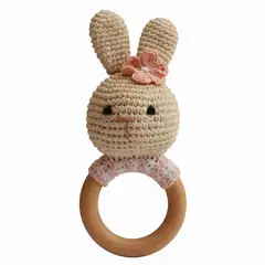 GENERICO - Sonajero Sensorial de Madera y Algodón Orgánico - Conejita primavera