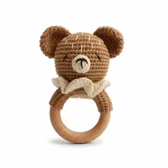 GENERICO - Sonajero Sensorial de Madera y Algodón Orgánico - Osito elegante