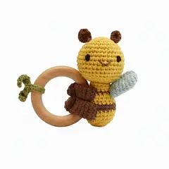 GENERICO - Sonajero Sensorial de Madera y Algodón Orgánico - Abejita dulce