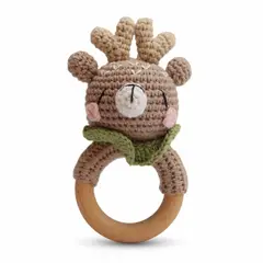 GENERICO - Sonajero Sensorial de Madera y Algodón Orgánico - Ciervito alegre