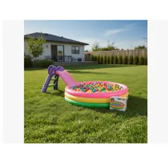 INTEX - Combo Piscina Inflable 147cm + Deslizador + 100 Pelotas