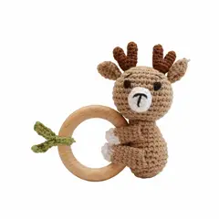 GENERICO - Sonajero Sensorial de Madera y Algodón Orgánico - Venadito del bosque
