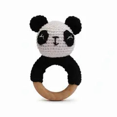GENERICO - Sonajero Sensorial de Madera y Algodón Orgánico - Panda tierno