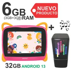 KRONO - Tablet Niñas 6GB RAM (3+3) 32GB Android 13 Wifi ROSADO + Parlante LUCES Bluetooth