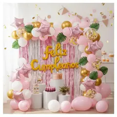INFANTILES CAJUROMIX - Bouquet De Globos Feliz Cumpleaños - 72 Piezas - Rosado