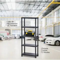 RIMAX - Combo Organizador - Negro 1 Estantería 15 5N + Caja de Herramientas 16