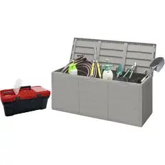 RIMAX - Combo Organizador  (Baúl Barú 300 Lts Gris + Caja Herramientas 20" Negra)