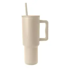 GENERICO - Termo Botella Agua Metálico Tapa Con Pitillo 1 Litro Térmico Beige