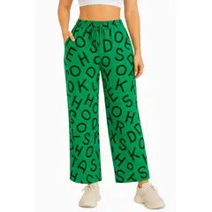 YOGA & GYM - Pantalon Palazzo Ancho Estampado Letras