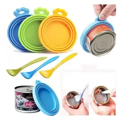 GENERICO - Kit De Tapas De Silicona Para Latas De Comida De Mascotas Reutilizable Y Ajustable - 2Pcs + Cuchara