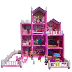 GENERICO - Casa Muñecas 4 Pisos Habitaciones Balcones y Terraza con Muebles Regalo Niñas 5 muñecas