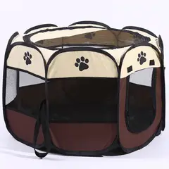 MASCOTIK - CORRAL PARA MASCOTAS PLEGABLE GATOS Y PERROS COLOR MARRON