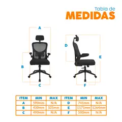 BONNO - Silla De Escritorio Zad Eco Con Cabecero Negro