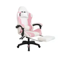 BONNO - Silla Gamer Con Reposapiés Byd Blanco-Rosa