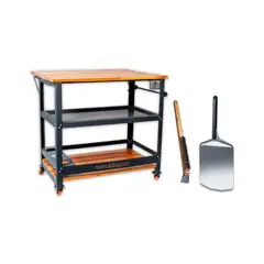 GENERICO - Combo Mesa Mano BBQ + Pala Bamboo 12 + Cepillo Ooni