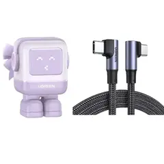 UGREEN - Combo Cargador Robot Nexode 30W color lila + Cable USB C-100 color Gris