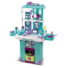 GENERICO - Kit Medico Maleta Con Rodachines Juguete Para Niños Doctor Azul Acero