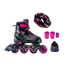 CHICOS - Patines En Linea Semiprofesionales Kit Skate Con Protecciones Fucsia M 33 Ajustables a 37
