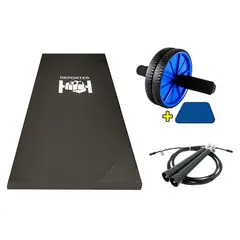 DEPORTES CBM - Kit Set Abdominales Colchoneta Deportiva + Rodillo o Rueda Abdominal Azul + Lazo Cuerda De Salto