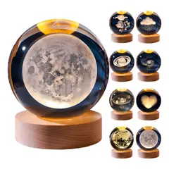 TECNOHOGAR JS - Lámpara Led Bola Cristal Sistema Solar Luna Luz Cálida Usb