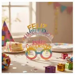 INFANTILES CAJUROMIX - Gafas Y Corona De Feliz Cumpleaños Para Fiestas Inolvidables - Tornasol