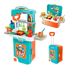 AMERICAN GENERICS - Set De Cocina Infantil 3 en 1 Con Maleta De Ruedas Y Accesorios Chef