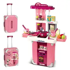 AMERICAN GENERICS - Set De Cocina Infantil 3 en 1 Con Maleta De Ruedas Y Accesorios Chef