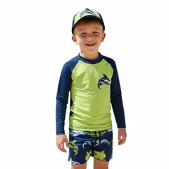 1AMIGO - Traje de baño Infantil Buzo pantaloneta y gorra- Tiburón