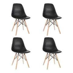 ERGONOMUS - Set 4 Sillas De Comedor Estilo Eames Con Estructura De Polipropileno Y Patas De Madera