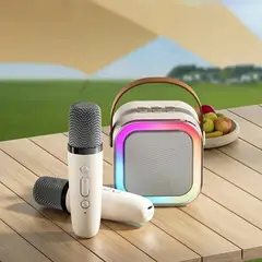 GENERICO - Altavoz Bluetooth Recargable Portátil Con 2 Micrófonos Para Karaoke Led