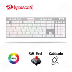 REDRAGON - Teclado K619W-RGB HORUS BLANCO SP-RED Tacto Fino y Estructura Firme